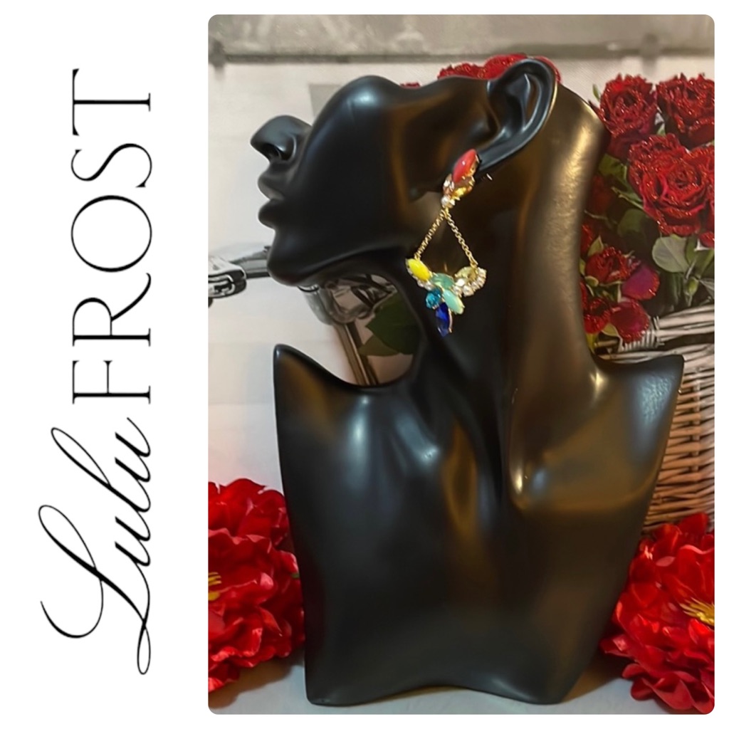 Gold Multicolor Stones Dangle Earrings
